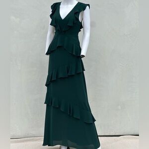 BCBG Max Azria NWT Ruffle Tiered Maxi Dress XXS Green Style JUF6Q674